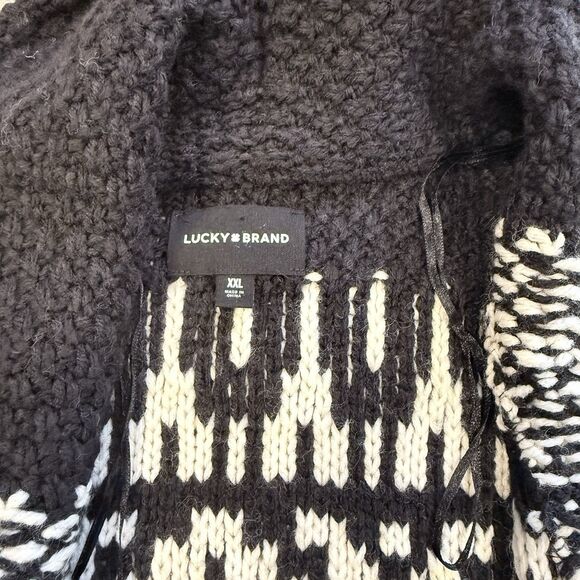 Lucky Brand Fair Isle Sweater Coat Shawl Collar Open Front Black Plus Size XXL - Picture 7 of 10